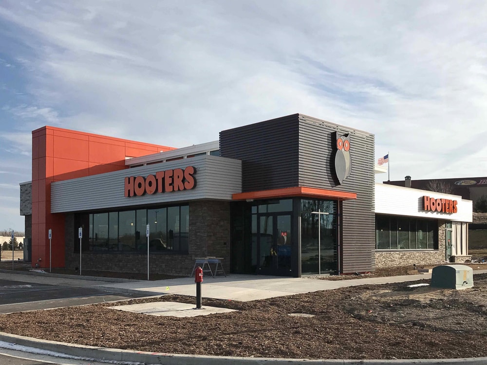 Awnex - prefabricated Architectural canopies - Hooters - Portage, Indiana